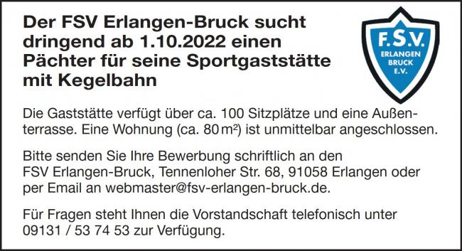 FSV Bruck sucht neuen Pächter!